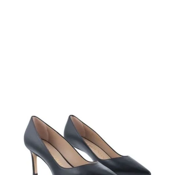 Stuart Wietzman Black Leather Kitten Heel Pump Pointed Toe Classic Business Shoe