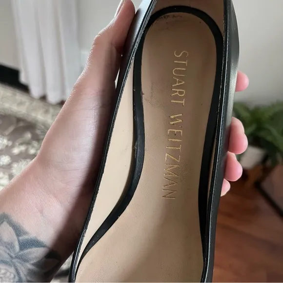 Stuart Wietzman Black Leather Kitten Heel Pump Pointed Toe Classic Business Shoe