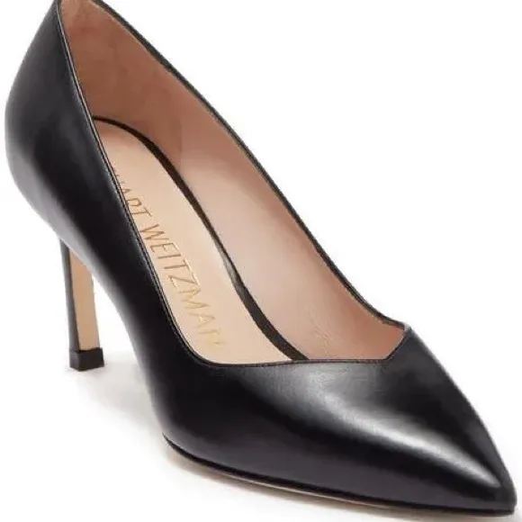Stuart Wietzman Black Leather Kitten Heel Pump Pointed Toe Classic Business Shoe