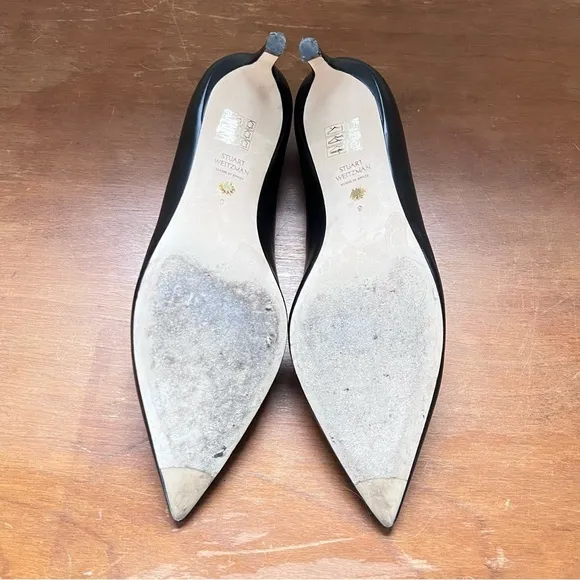 Stuart Wietzman Black Leather Kitten Heel Pump Pointed Toe Classic Business Shoe