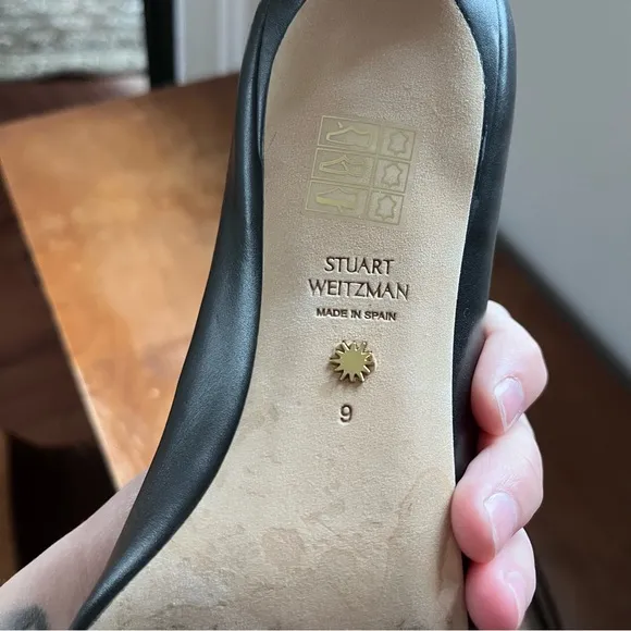 Stuart Wietzman Black Leather Kitten Heel Pump Pointed Toe Classic Business Shoe