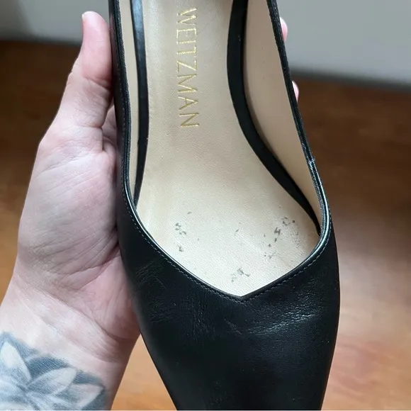 Stuart Wietzman Black Leather Kitten Heel Pump Pointed Toe Classic Business Shoe
