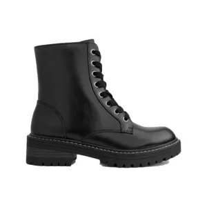Sugar Womens Kaedy Faux Leather Combat &amp; Lace-up Boots Black Size 8M