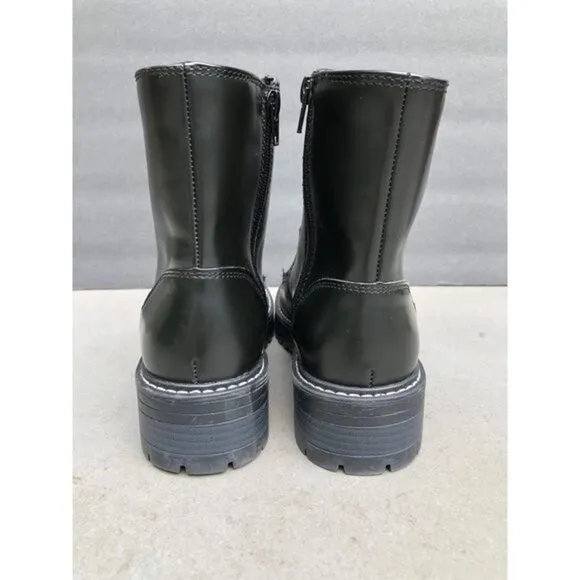 Sugar Womens Kaedy Faux Leather Combat &amp; Lace-up Boots Black Size 8M