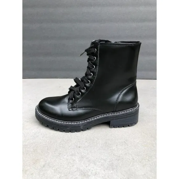 Sugar Womens Kaedy Faux Leather Combat &amp; Lace-up Boots Black Size 8M