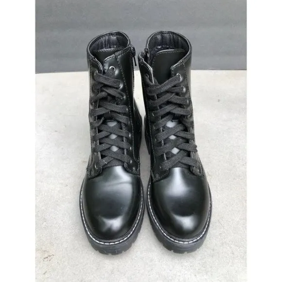 Sugar Womens Kaedy Faux Leather Combat &amp; Lace-up Boots Black Size 8M