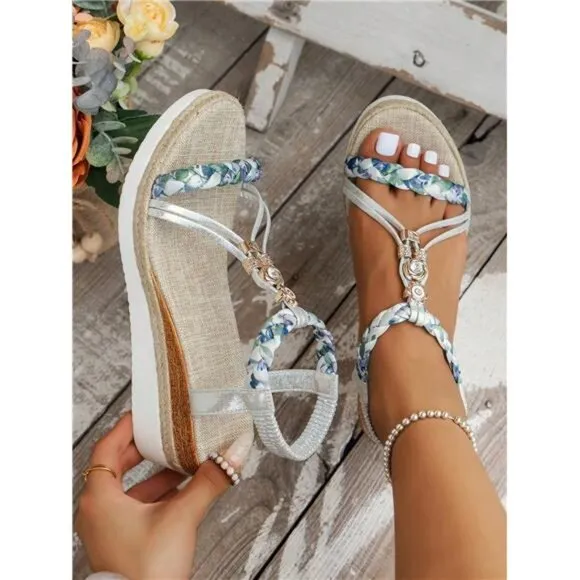 Summer Wedge Heel Platform With Bottom Bohemian Style Vacation Sandals