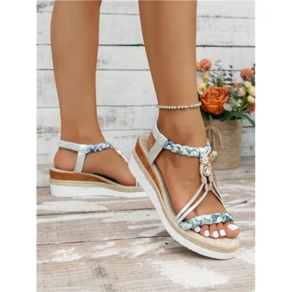 Summer Wedge Heel Platform With Bottom Bohemian Style Vacation Sandals
