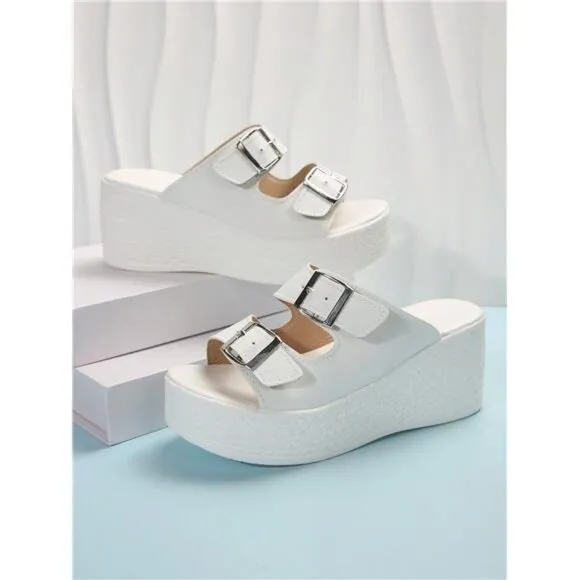 Summer White Platform Wedge Sandals With Thick Bottom For Women