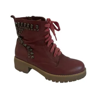 Sundance Red Studded Lace Up Boots