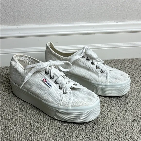 SUPERGA White Platform Sneakers Womens Sz 38 Sz 7.5
