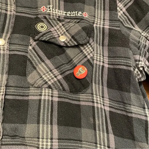 Supreme x Independent Quilted Flannel Shirt Black Shadow Plaid FW17
