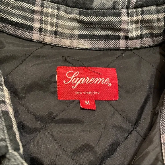 Supreme x Independent Quilted Flannel Shirt Black Shadow Plaid FW17