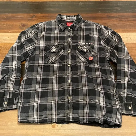 Supreme x Independent Quilted Flannel Shirt Black Shadow Plaid FW17