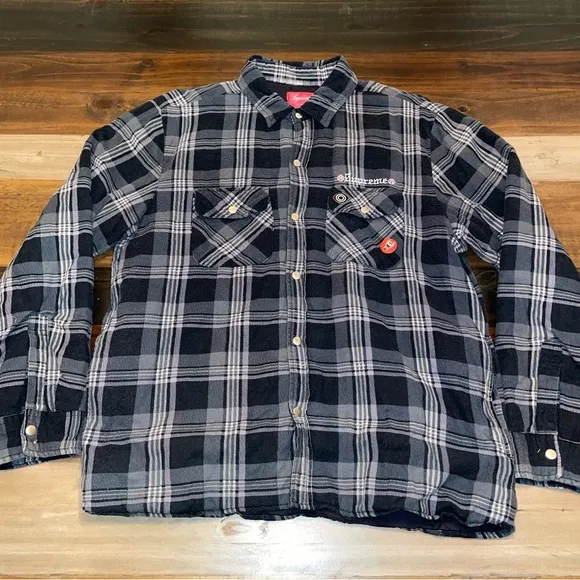 Supreme x Independent Quilted Flannel Shirt Black Shadow Plaid FW17