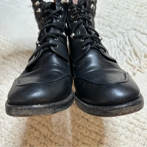 TABITHA SIMMONS black leather Leo lace up heeled moto boots 38.5