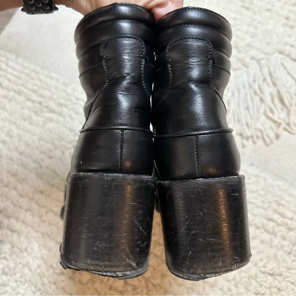 TABITHA SIMMONS black leather Leo lace up heeled moto boots 38.5