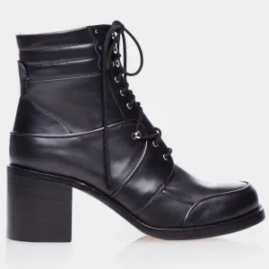 TABITHA SIMMONS black leather Leo lace up heeled moto boots 38.5