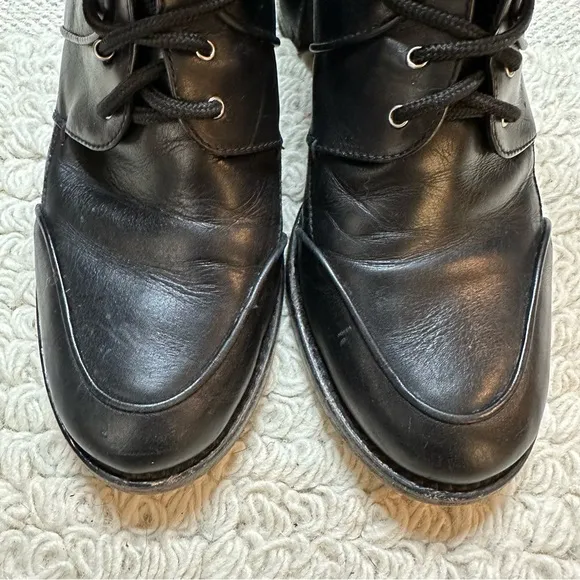 TABITHA SIMMONS black leather Leo lace up heeled moto boots 38.5