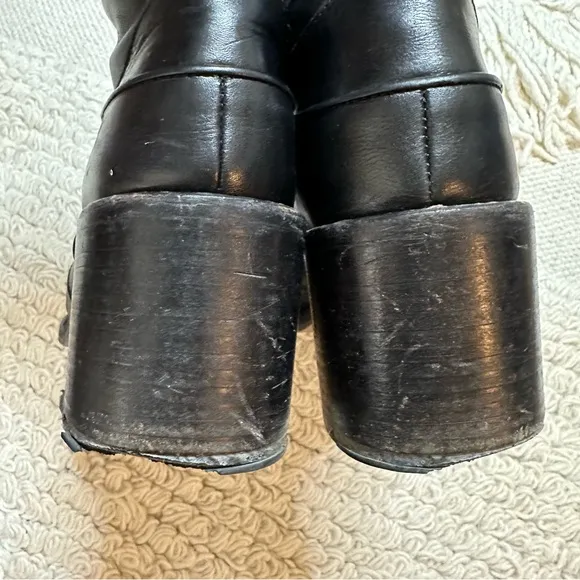 TABITHA SIMMONS black leather Leo lace up heeled moto boots 38.5