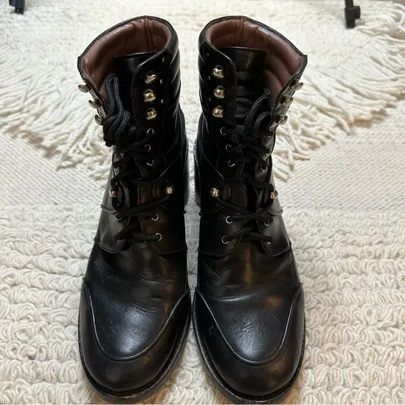 TABITHA SIMMONS black leather Leo lace up heeled moto boots 38.5