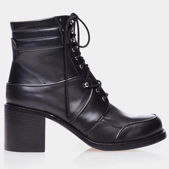 TABITHA SIMMONS black leather Leo lace up heeled moto boots 38.5