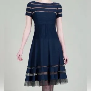 TADASHI SHOJI NWT $398 NAVY BLUE FIT &amp; FLARE A LINE KNEE LENGTH COCKTAIL DRESS