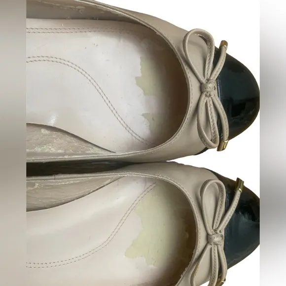 Tahari shoes ballet style womens low block heel black cream bow size 9 maisy