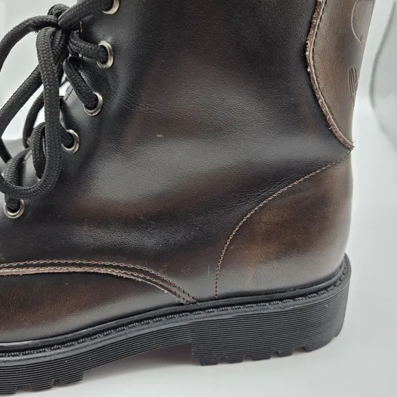 Taizile TZL208 Brown Leather Spiked Skull Detail Lace Up Combat Boots Size 8.5