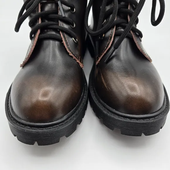 Taizile TZL208 Brown Leather Spiked Skull Detail Lace Up Combat Boots Size 8.5