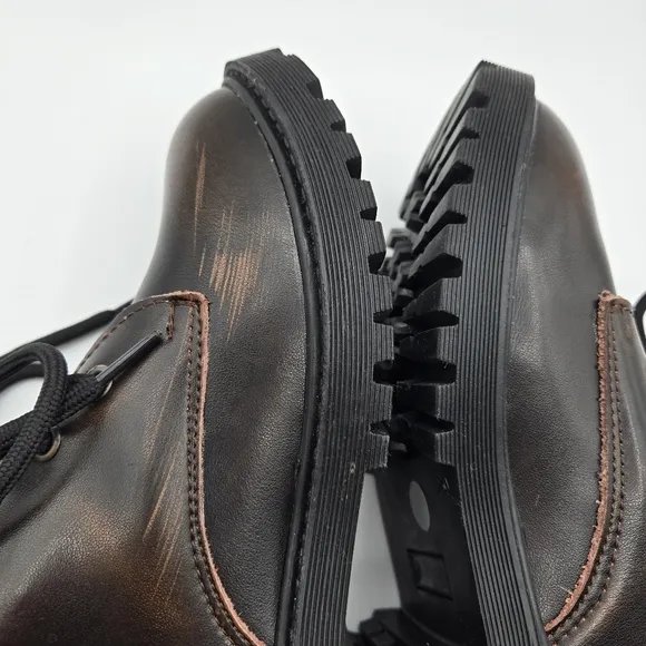 Taizile TZL208 Brown Leather Spiked Skull Detail Lace Up Combat Boots Size 8.5