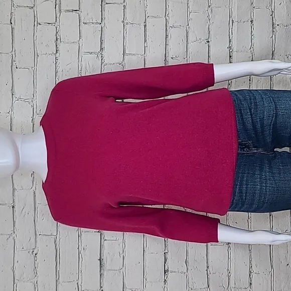 Talbots Cashmere Crewneck 3/4 Sleeve Sweater in Pink Berry