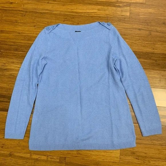 Talbots‎ Petite Knit Button Shoulder Sweater Womens Medium Blue Long Sleeve NWT