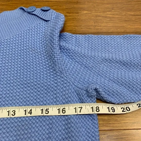 Talbots‎ Petite Knit Button Shoulder Sweater Womens Medium Blue Long Sleeve NWT