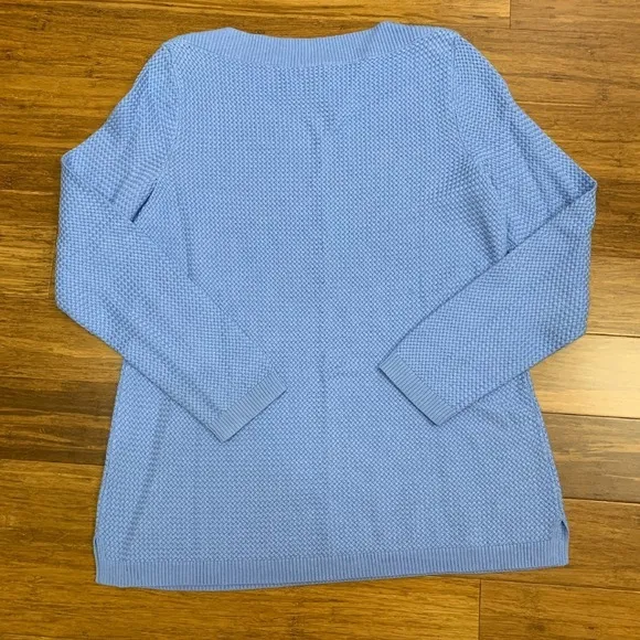 Talbots‎ Petite Knit Button Shoulder Sweater Womens Medium Blue Long Sleeve NWT