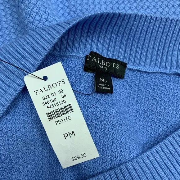 Talbots‎ Petite Knit Button Shoulder Sweater Womens Medium Blue Long Sleeve NWT