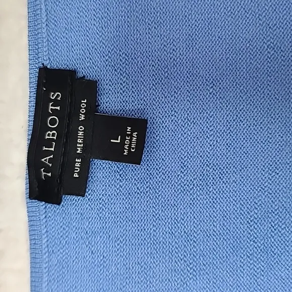 Talbots Pure Merino Wool Long Sleeve V-Neck Sweater in Light Blue