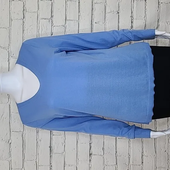 Talbots Pure Merino Wool Long Sleeve V-Neck Sweater in Light Blue