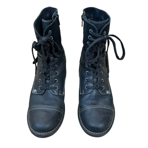 Taos Crave Boots Black Leather Suede Lace-up Combat Moto Women’s Sz US 7-7.5