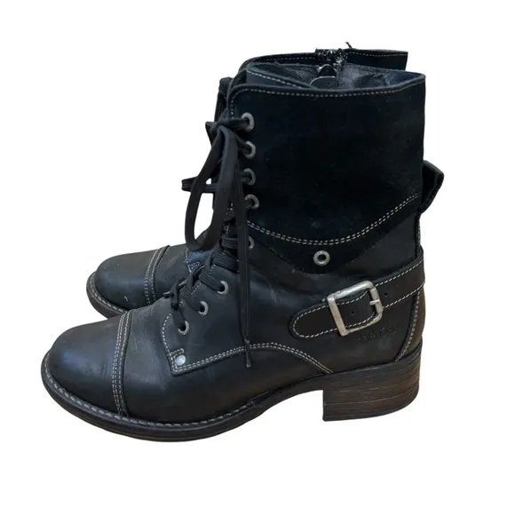 Taos Crave Boots Black Leather Suede Lace-up Combat Moto Women’s Sz US 7-7.5