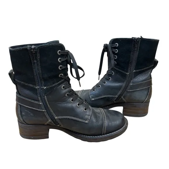 Taos Crave Boots Black Leather Suede Lace-up Combat Moto Women’s Sz US 7-7.5