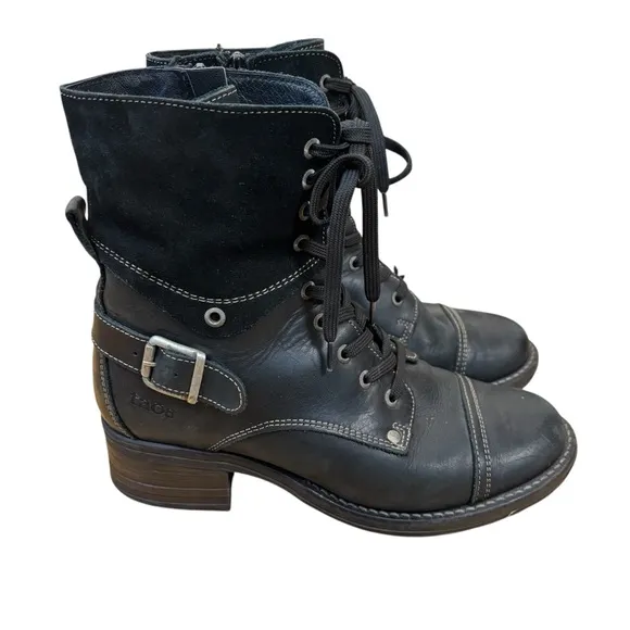 Taos Crave Boots Black Leather Suede Lace-up Combat Moto Women’s Sz US 7-7.5