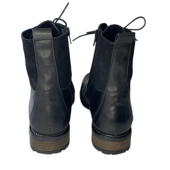 Tara M Leena Size‎ 42 Black Leather and Suede Side zip lace up Ankle Boots
