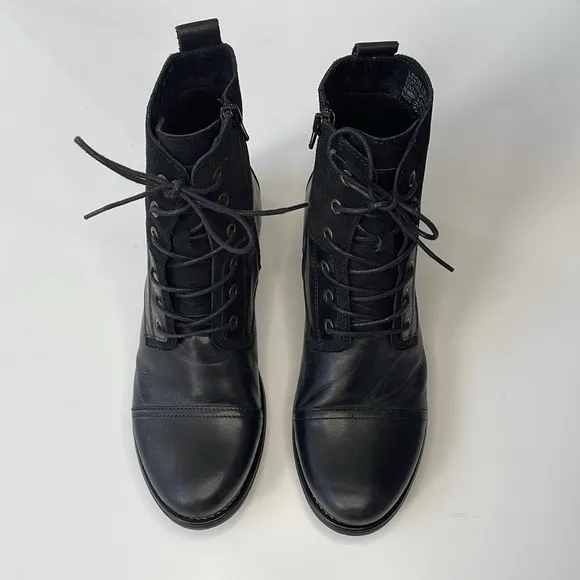 Tara M Leena Size‎ 42 Black Leather and Suede Side zip lace up Ankle Boots
