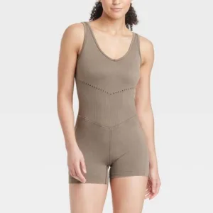 Taupe Seamless Short Active athletic workout Bodysuit, jumpsuit, onesie, romper