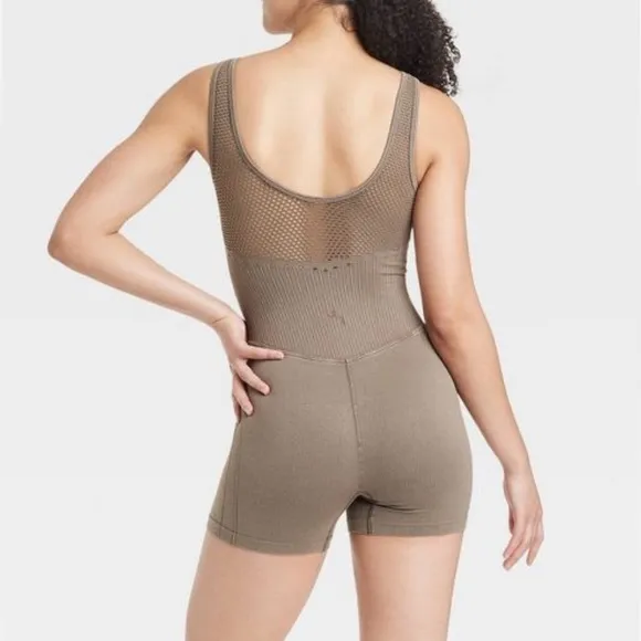 Taupe Seamless Short Active athletic workout Bodysuit, jumpsuit, onesie, romper