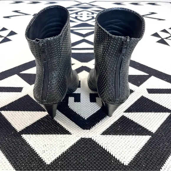 The Last Conspiracy Black Perforated Leather Wedge Open Toe Ankle Boots US 7