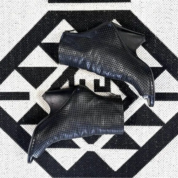 The Last Conspiracy Black Perforated Leather Wedge Open Toe Ankle Boots US 7