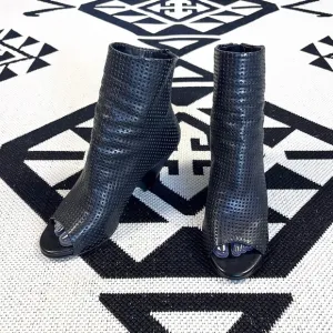 The Last Conspiracy Black Perforated Leather Wedge Open Toe Ankle Boots US 7