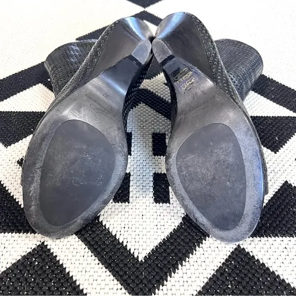 The Last Conspiracy Black Perforated Leather Wedge Open Toe Ankle Boots US 7